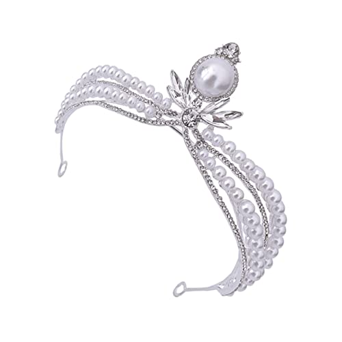 Mikinona Perlen Tiara Hochzeit Braut Kopfschmuck Haarschmuck Krone Mädchen Tiara Diademe Für Frauen Tiara- Braut Strass Tiara Strass-tiara Braut Haarschmuck Kristallglas Silver von Mikinona