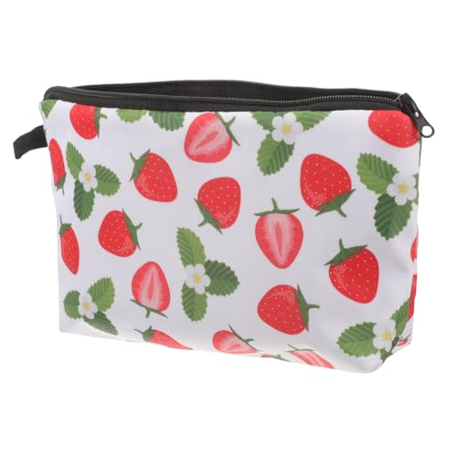 Mikinona Fruchtiger Erdbeer-Make-up-Beutel Tragbare Kosmetiktasche Mit Großem Fassungsvermögen Für Reisen Und Aufbewahrung Multifunktionale Reißverschlusstasche Für Damen Und Mädchen von Mikinona