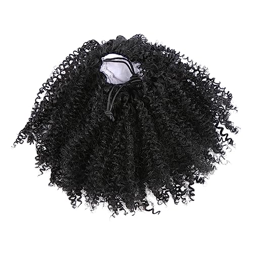 Mikinona Kurze Pferdeschwanzperücke Mit Lockigem Haar Modische Afro-perücke Aus Hochwertigem Material Synthetische Haarverlängerungen Für Damen Schwarz von Mikinona