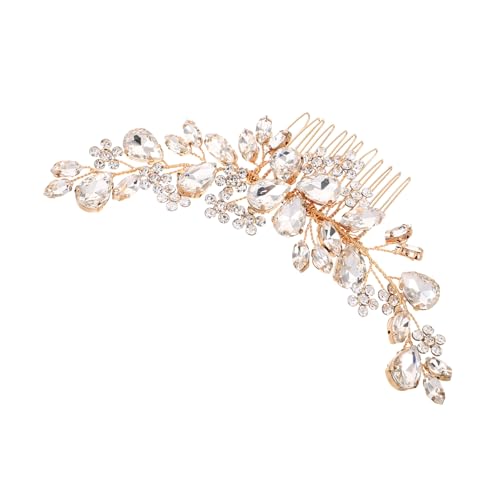 Mikinona Rhinestone Haarkamm für Hochzeit Gold Leichter Flexibler Brautschmuck für Party und Hochsteckfrisuren Funkelndes Haar-accessoire für Damen und Bräute von Mikinona