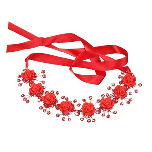Mikinona Rotes Braut Blumenkranz Haarband Damen Leichtes Haarschmuck Party Haarkranz für Hochzeit Brautjungfer Fest Cosplay Accessoire von Mikinona