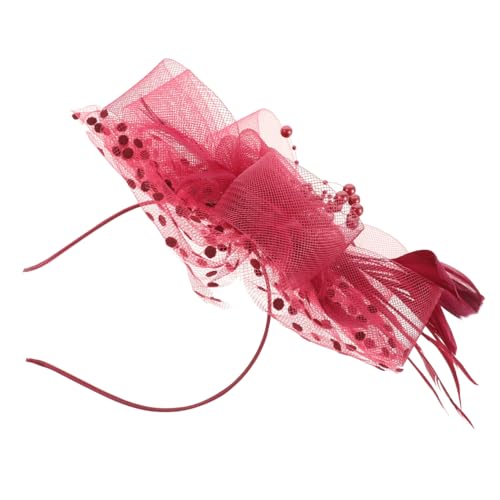 Mikinona Rotes Damen Fascinator mit Weichem Mesh Band und Modischen Federn Komfortable Kopfbedeckung für Bälle Hochzeiten Partys und Festliche Anlässe Stilvolles Accessoire für Besondere von Mikinona