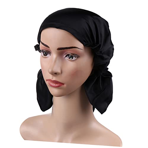 Mikinona Schlafen Für Frau Bandana-stirnbänder Für Frauen Kopfbedeckungen Für Chemopatienten Haube Für Lockiges Haar Seidengummis Für Den Haarschlaf Bandana Für Frauen Beanie-slap-hut Black von Mikinona