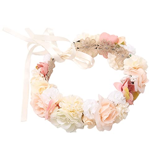Mikinona Seidenblumenkranz Tiara Kunstblumen Gold Braut Haar Künstlich Frauen Hochzeitsdekorationen Braut Stirnband Band Hochzeit Haarschmuck Blumen Haarband Stoff Rosa von Mikinona