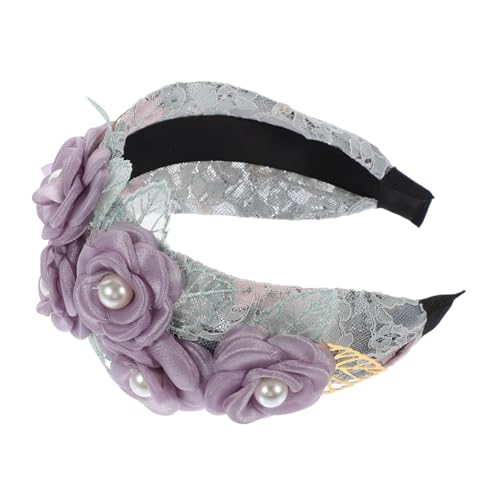 Mikinona Stirnband Blumenhaarband Stirnbänder aus floraler Spitze silk hair ties seidenhaarbänder Haarband Blumenkopfschmuck Perle Kopfbedeckung Haarschmuck Damen Stoff Violett von Mikinona