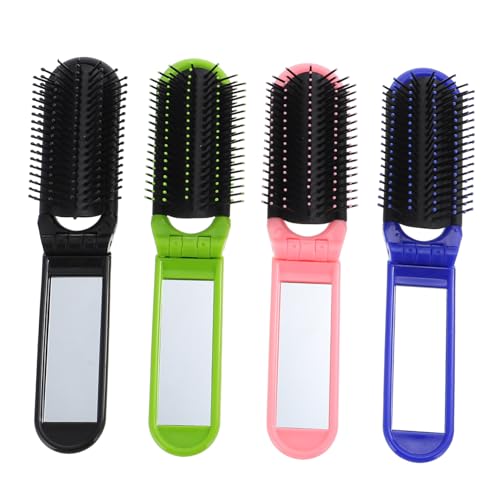 Mikinona 4stücke Klappbare Haarbürste Mit Spiegel Aus Pp-material Reise-taschen-haarbürste Mit Haarkamm Für Damen Und Herren Kompakt Und Tragbar von Mikinona