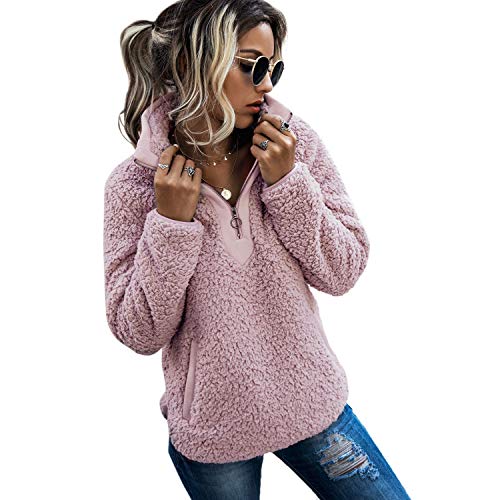 Damen Pullover Teddy Fleece Pullover Halber Reißverschluss Fleece Tops Damen Warm Mantel Pullover XL Größe Rosa, , 46 Damen Pullover Teddy Fleece Pullover Halber Reißverschluss Fleece Tops Damen Warm Mantel Pullover XL Größe Rosa, , 46 von Mikiso