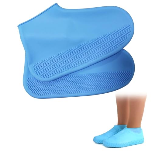 Wasserdichte Überschuhe, wiederverwendbar, Überschuhe aus Silikon, Überschuhe gegen Regen, Slip, für Herren, Damen, Mädchen, Jungen, Kinder, L, blau von Mikiuly