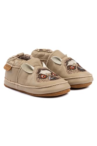 Mikk-line Baby Krabbelschuhe – Weiche Lauflernschuhe aus Leder mit rutschfester Wildledersohle – Bedruckte Hausschuhe mit Tiermotiv & Leinenfutter für Jungen & Mädchen – Perfekt für 0-48 Monate von Mikk-line