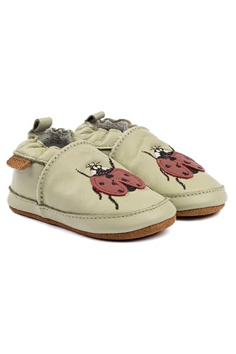 Mikk-line Baby Krabbelschuhe – Weiche Lauflernschuhe aus Leder mit rutschfester Wildledersohle – Bedruckte Hausschuhe mit Tiermotiv & Leinenfutter für Jungen & Mädchen – Perfekt für 0-48 Monate von Mikk-line