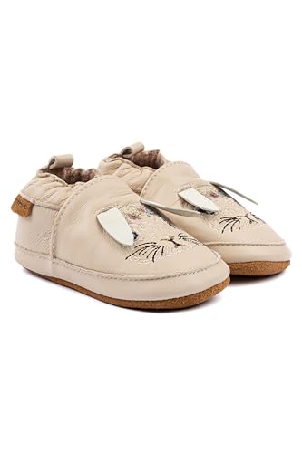 Mikk-line Baby Krabbelschuhe – Weiche Lauflernschuhe aus Leder mit rutschfester Wildledersohle – Bedruckte Hausschuhe mit Tiermotiv & Leinenfutter für Jungen & Mädchen – Perfekt für 0-48 Monate von Mikk-line