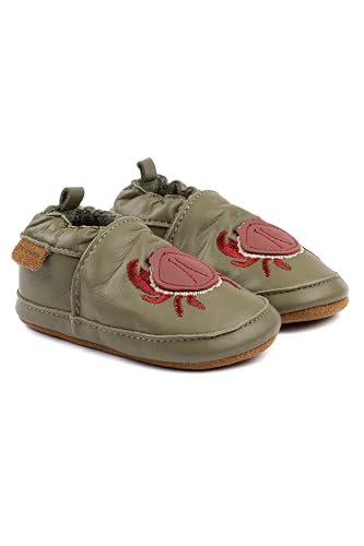 Mikk-line Baby Krabbelschuhe – Weiche Lauflernschuhe aus Leder mit rutschfester Wildledersohle – Bedruckte Hausschuhe mit Tiermotiv & Leinenfutter für Jungen & Mädchen – Perfekt für 0-48 Monate von Mikk-line