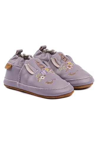 Mikk-line Baby Krabbelschuhe – Weiche Lauflernschuhe aus Leder mit rutschfester Wildledersohle – Bedruckte Hausschuhe mit Tiermotiv & Leinenfutter für Jungen & Mädchen – Perfekt für 0-48 Monate von Mikk-line