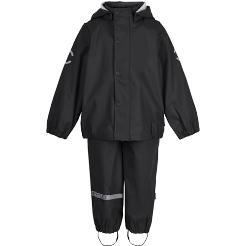 Mikk-line PU Zweiteiliger Regenset mit Trägern 104 Schwarz | Oeko-TEX Standard 100 | 100% recyceltem PU-Material | Für Jungen Und Mädchen | Regenhose und Regenjacke | Reflektierenden Details von Mikk-line