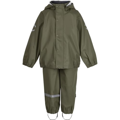 Mikk-line PU Zweiteiliger Regenset mit Trägern 110 Dusty Olive | Oeko-TEX Standard 100 | 100% recyceltem PU-Material | Für Jungen Und Mädchen | Regenhose und Regenjacke | Reflektierenden Details von Mikk-line