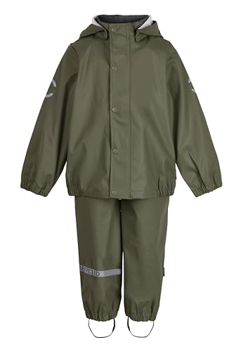 Mikk-line PU Zweiteiliger Regenset mit Trägern 80 Dusty Olive | Oeko-TEX Standard 100 | 100% recyceltem PU-Material | Für Jungen Und Mädchen | Regenhose und Regenjacke | Reflektierenden Details von Mikk-line