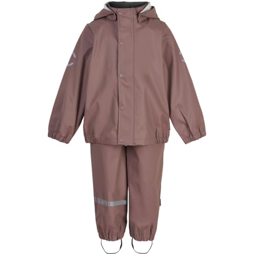 Mikk-line Regenanzug Kinder Burlwood 128 | Matschhose Jungen und Mädchen | Zertifizierter Oeko-TEX Standard 100 Recyceltes PU Rainset ohne Aufhängung | Nickelfreie Knöpfe und Reißverschluss von Mikk-line