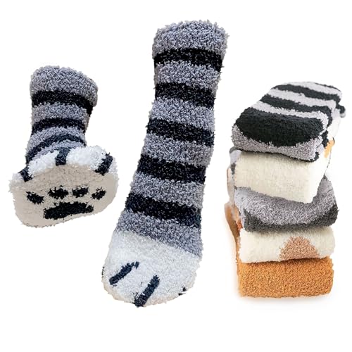 Miklettie Damen Winter Wollsocken 5 Paar Damen Warme Socken, Winter Warm Socken,Katze Socken,Perfekte Weihnachtsgeschenke, Europäische Größen 35-42, von Miklettie