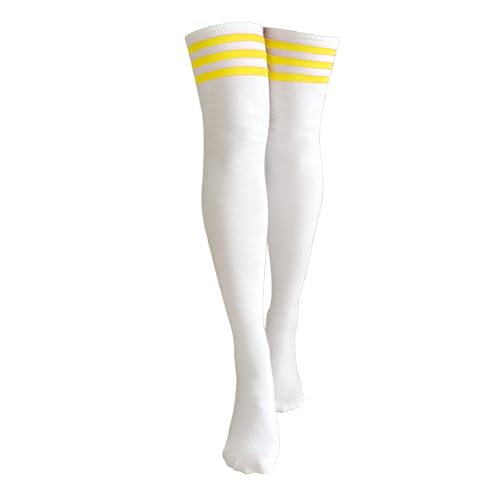 Miklettie Kniestrümpfe Damen mit Streifen Overknee Overknie Socken Mädchen Schenkel Hohe One Size Gelbe Streifen von Miklettie