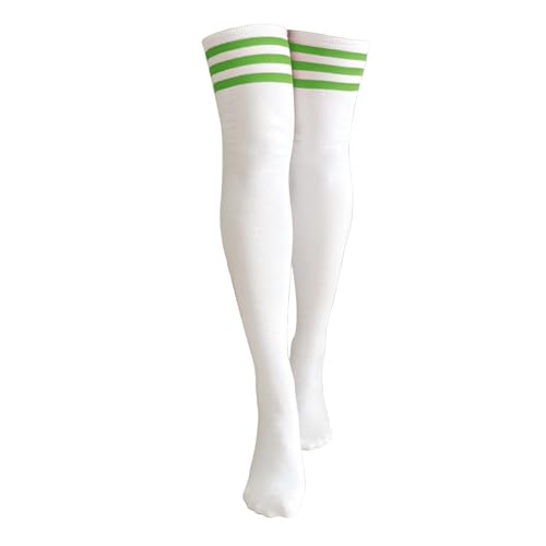 Miklettie Kniestrümpfe Damen mit Streifen Overknee Overknie Socken Mädchen Schenkel Hohe One Size Grüne Streifen von Miklettie
