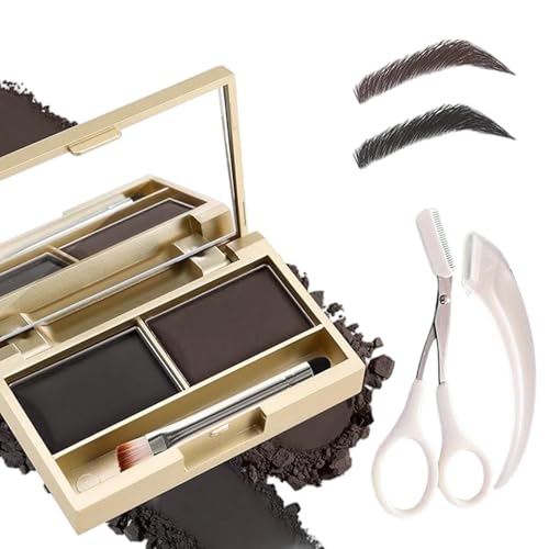 2-in-1 Wasserdichtes Augenbrauenpuder-Set mit Spiegel & Pinsel - Zweifarbige Augenbrauen- & Lidschatten-Palette, schweißfest & wischfest, inklusive Rasierer und Schere - Dunkelbraun & Schwarz von Mikloven