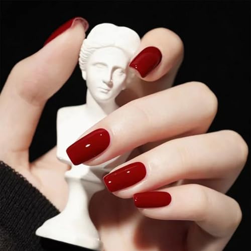 24 Stück lange burgunderrote Nägel zum Aufdrücken mit Nagelkleber, kurz, quadratisch, für Frauen, 12 Größen, einfach anzubringen, zum Aufkleben für Party und Hochzeit, aus hochwertigem ABS-Material von Mikloven