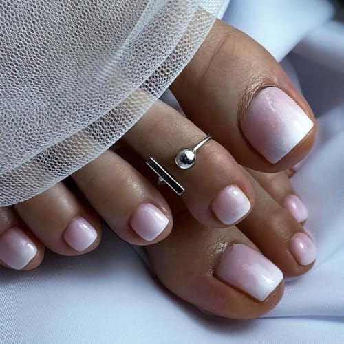 Künstliche Nägel zum Aufdrücken, mit Gelee-Klebestreifen, kurz, Acryl, Nude, Ombré, französische Spitze, 12 Größen, für Damen, einfaches Anbringen, schnelles DIY-Set mit umweltfreundlichem von Mikloven