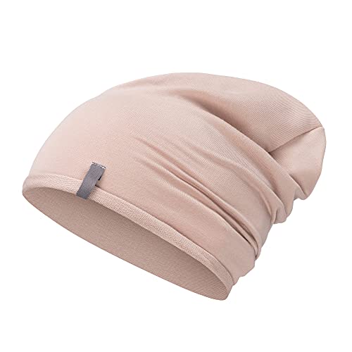 Mikos* Damen Mütze Bamboo Sommer Frühling Soft Beanie für Damen Herren Kind Mädchen Jungen Sommer Dünne Leichte Atmungsaktiv Long Slouch Beanie Chemo Kopfbedeckung(700) (Beige, S-M) von Mikos