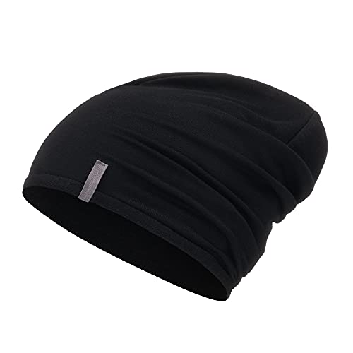 Mikos* Damen Mütze Bamboo Sommer Frühling Soft Beanie für Damen Herren Kind Mädchen Jungen Sommer Dünne Leichte Atmungsaktiv Long Slouch Beanie Chemo Kopfbedeckung(700) (Schwarz, S-M) von Mikos