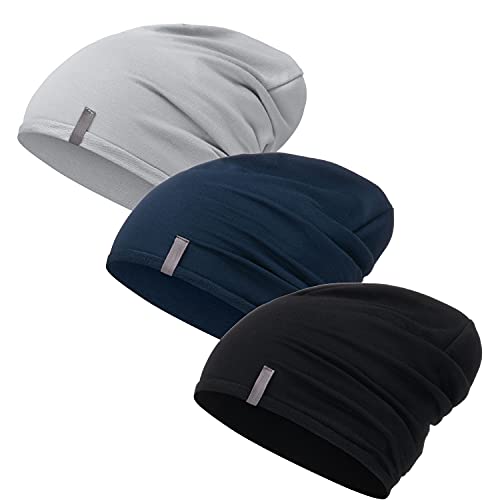 Mikos* Damen Mütze Bamboo Sommer Frühling Soft Beanie für Damen Herren Kind Mädchen Jungen Sommer Dünne Leichte Atmungsaktiv Long Slouch Beanie Chemo Kopfbedeckung(700) (Schwarz + Blau + Grau, S-M) von Mikos