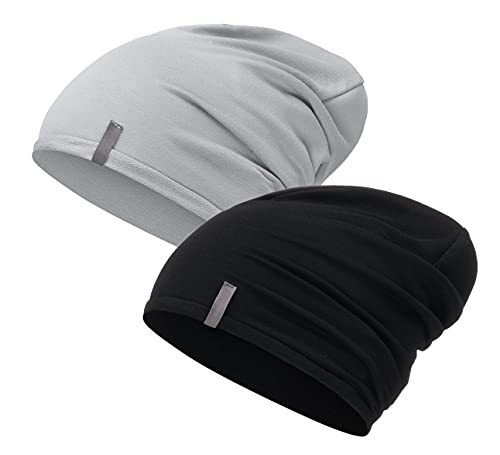 Mikos* Damen Mütze Bamboo Sommer Frühling Soft Beanie für Damen Herren Kind Mädchen Jungen Sommer Dünne Leichte Atmungsaktiv Long Slouch Beanie Chemo Kopfbedeckung(700) (Schwarz + Grau, S-M) von Mikos