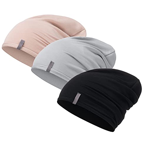 Mikos* Damen Mütze Bamboo Sommer Frühling Soft Beanie für Damen Herren Kind Mädchen Jungen Sommer Dünne Leichte Atmungsaktiv Long Slouch Beanie Chemo Kopfbedeckung(700) (Schwarz + Grau + Beige, S-M) von Mikos