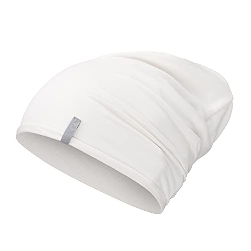 Mikos* Damen Mütze Bamboo Sommer Frühling Soft Beanie für Damen Herren Kind Mädchen Jungen Sommer Dünne Leichte Atmungsaktiv Long Slouch Beanie Chemo Kopfbedeckung(700) (Weiß, S-M) von Mikos