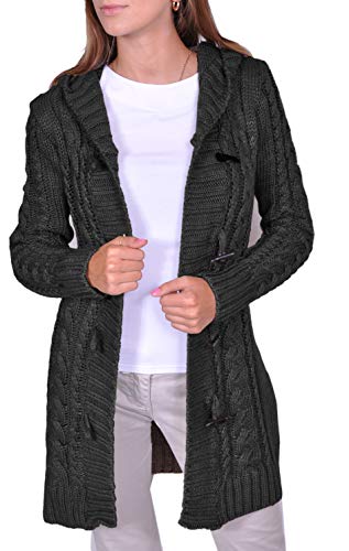 Damen Strick Jacke Mantel Pullover Neu mit Kapuze Beige Grau Warm (951) (L, Graphite) von Mikos