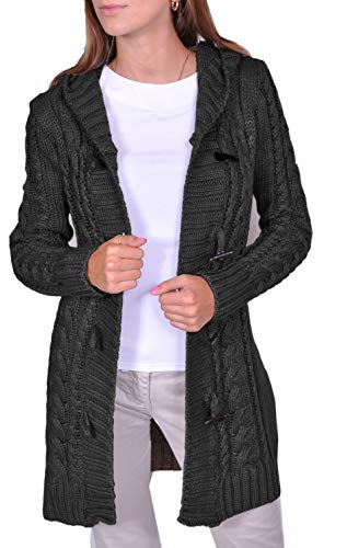 Damen Strick Jacke Mantel Pullover Neu mit Kapuze Beige Grau Warm (951) (S, Graphite) von Mikos