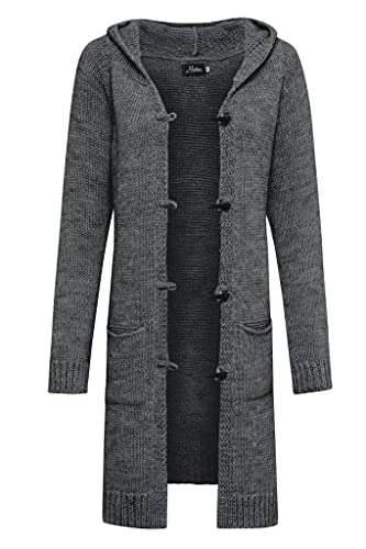 Mikos* Damen Cardigan Herbst Frühling Pullover Lange Strickjacke Winter Frauen Lang Mantel Strickcardigan || Long Lang Pulli mit Kapuze und Taschen 36 38 40 42 S M L XL (905) (-Grafite, M) von Mikos