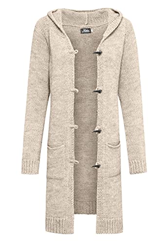 Mikos* Damen Cardigan Herbst Frühling Pullover Lange Strickjacke Winter Frauen Lang Mantel Strickcardigan || Long Lang Pulli mit Kapuze und Taschen 36 38 40 42 S M L XL (905) von Mikos