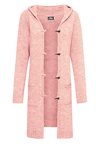 Mikos* Damen Cardigan Herbst Frühling Pullover Lange Strickjacke Winter Frauen Lang Mantel Strickcardigan || Long Lang Pulli mit Kapuze und Taschen 36 38 40 42 S M L XL (905) (Rosa, S) von Mikos