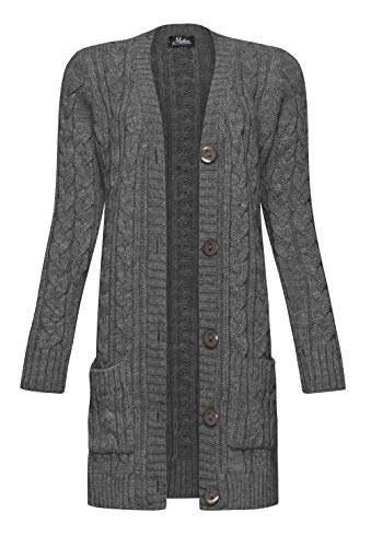 Mikos* Damen Cardigan Lang Elegant Strickjacke Wolle Langarm Strickmantel Mantel Frühling/Winter/Herbst (535) (DE/NL/SE/PL, Alphanumerisch, XL, Regular, Tall, Grafite) von Mikos