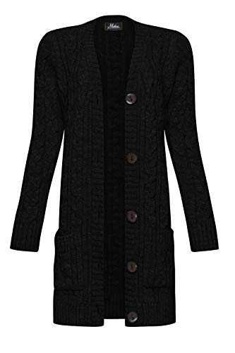 Mikos* Damen Cardigan Lang Elegant Strickjacke Wolle Langarm Strickmantel Mantel Frühling/Winter/Herbst (535) (DE/NL/SE/PL, Alphanumerisch, XL, Regular, Tall, Schwarz) von Mikos