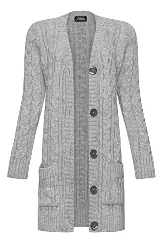 Mikos* Damen Cardigan Lang Elegant Strickjacke Wolle Langarm Strickmantel Mantel Frühling/Winter/Herbst (535) (as3, Alpha, l, Regular, Regular, Grau) von Mikos