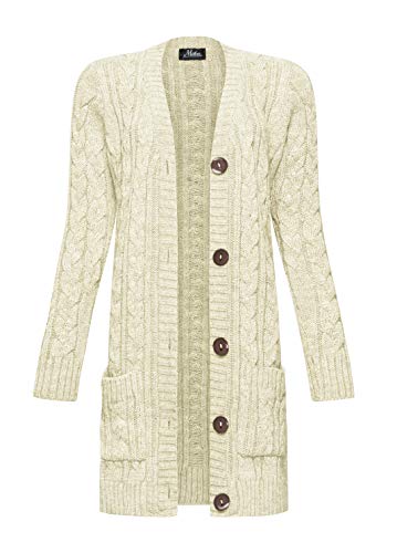 Mikos* Damen Cardigan Lang Elegant Strickjacke Wolle Langarm Strickmantel Mantel Frühling/Winter/Herbst (535) (as3, Alpha, m, Regular, Regular, Hellbeige) von Mikos