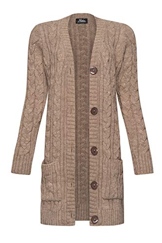 Mikos* Damen Cardigan Lang Elegante Strickjacke Wolle Langarm Strickcardigan Lange Mantel Frühling Winter Herbst (535) (DE/NL/SE/PL, Alphanumerisch, L, Regular, Regular, Mokka) von Mikos