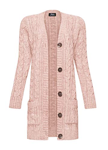 Mikos* Damen Cardigan Lang Elegante Strickjacke Wolle Langarm Strickcardigan Lange Mantel Frühling Winter Herbst (535) (DE/NL/SE/PL, Alphanumerisch, L, Regular, Regular, Rosa) von Mikos