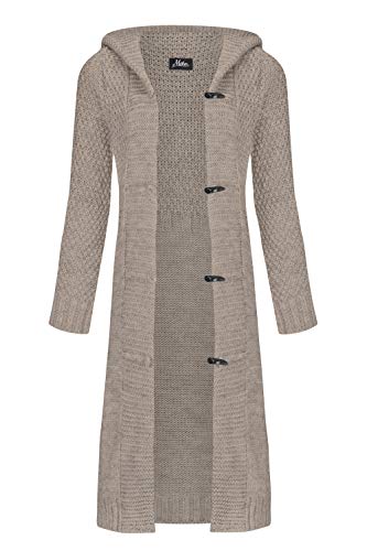 Mikos* Damen Cardigan Mantel Herbst Wolle Strickjacke mit Kapuze Lang Pullover Herbs Winter Beige Grau Schwarz S M L XL 36 38 40 42 (988) (as3, Numeric, Numeric_40, Regular, Regular, Mokka) von Mikos