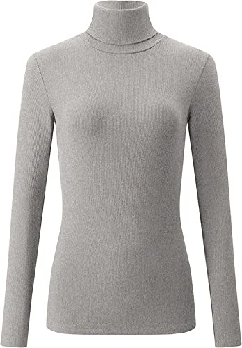 Mikos* Damen Pullover Baumwolle Leichter Rollkragenpullover Herbst Winter Slimfit Klassischer Schnitt Schwarz Grau S M 36 38 (DE/NL/SE/PL, Alphanumerisch, L, Regular, Regular, Grau) von Mikos