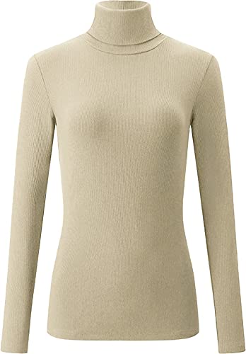 Mikos* Damen Pullover Baumwolle Leichter Rollkragenpullover Herbst Winter Slimfit Klassischer Schnitt Schwarz Grau S M 36 38 (DE/NL/SE/PL, Alphanumerisch, L, Regular, Regular, Hellbeige) von Mikos