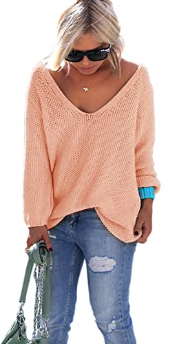 Mikos* Damen Pullover Hoodie Frühling | Sommer Sweatshirt | Warm V-Ausschnitt Lange Ärmel Casual Strickpullover Slim Mantel Top Oversize Pulli S M 36 38 (617) (Apricose) von Mikos