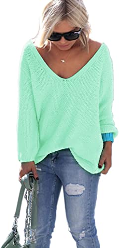 Mikos* Damen Pullover Hoodie Frühling | Sommer Sweatshirt | Warm V-Ausschnitt Lange Ärmel Casual Strickpullover Slim Mantel Top Oversize Pulli S M 36 38 (617) (Hellmint) von Mikos