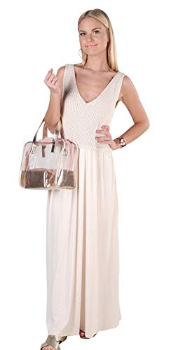 Mikos* Damen Sommerkleid Lang Frauen Long Lang Maxikleider Strickkleider Strandkleid Dress S M L XL (Beige, S/M) von Mikos